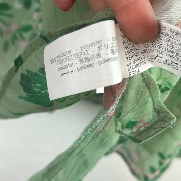 Zara floral metallic gold detail sheer button tie blouse M - Picture 7 of 11